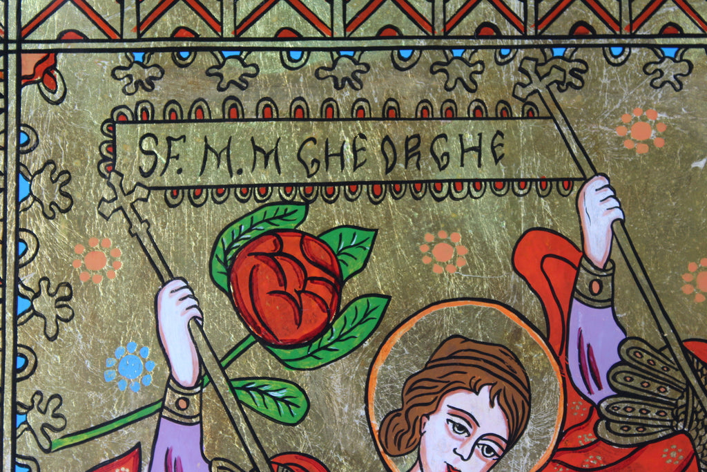 Reverse Painted Icon - Saint George & Theodor Father Timotei Tohaneanu - Kernow Furniture